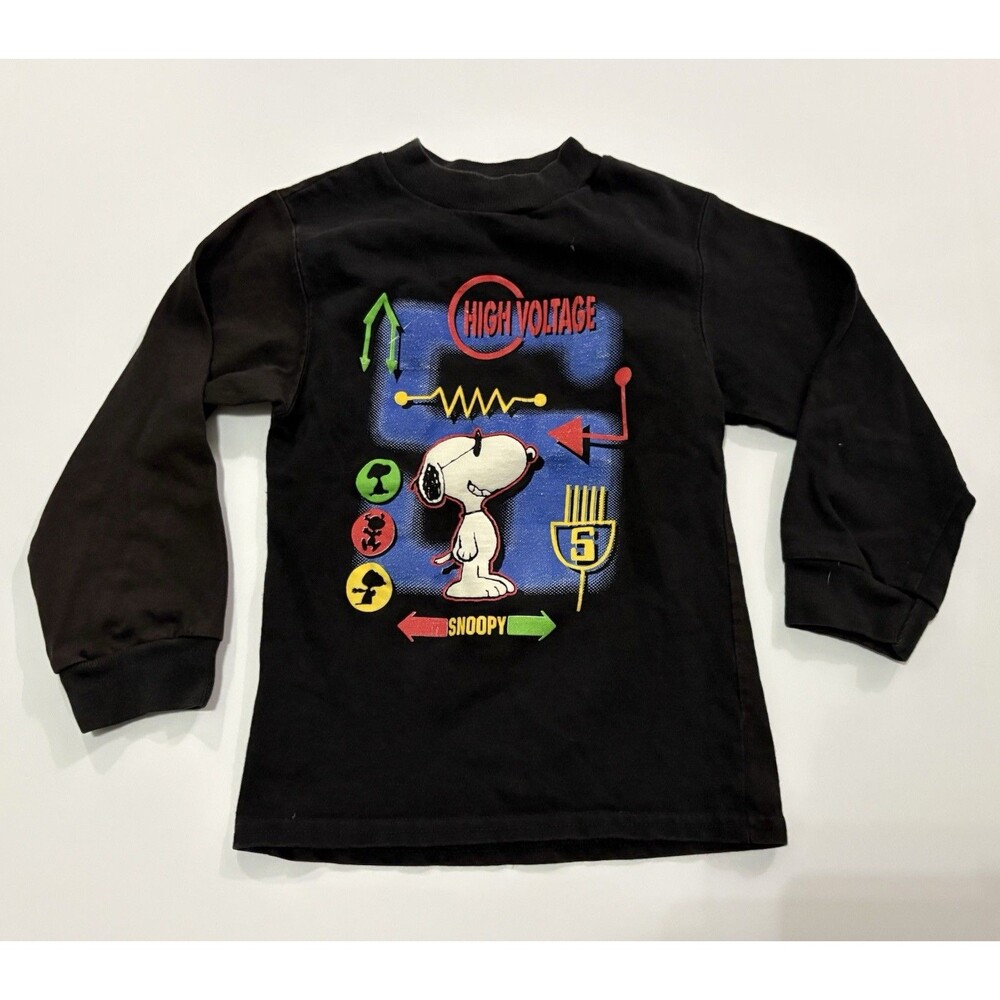 Vintage Snoopy High Voltage Long Sleeve Black Graphic Tee T Shirt Boys Size 5